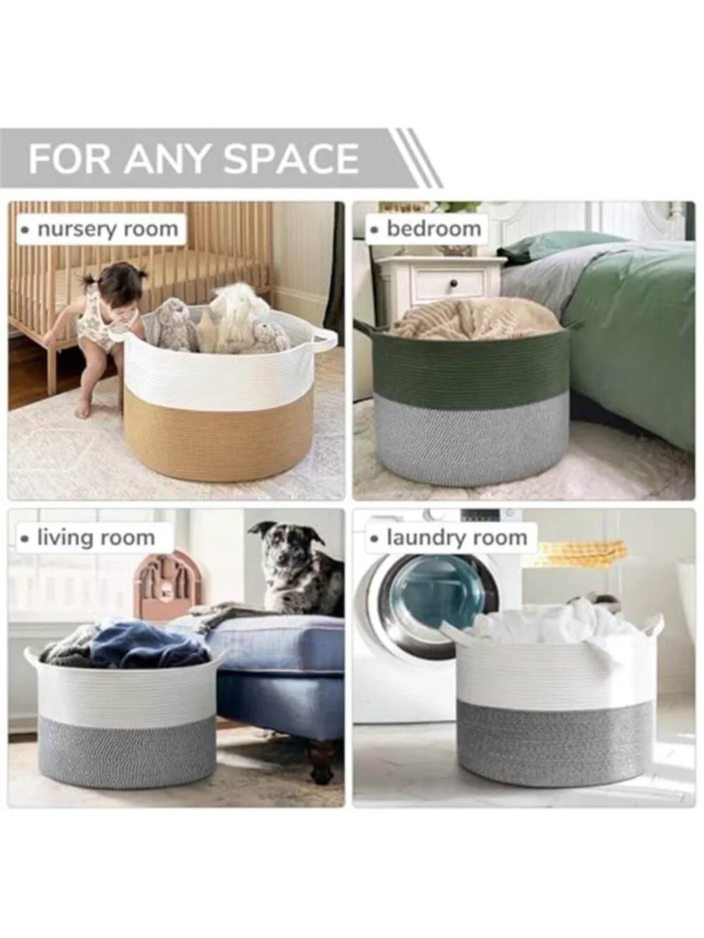 New XXXLarge Woven Rope Blanket Basket Living Room Light Grey, 90L